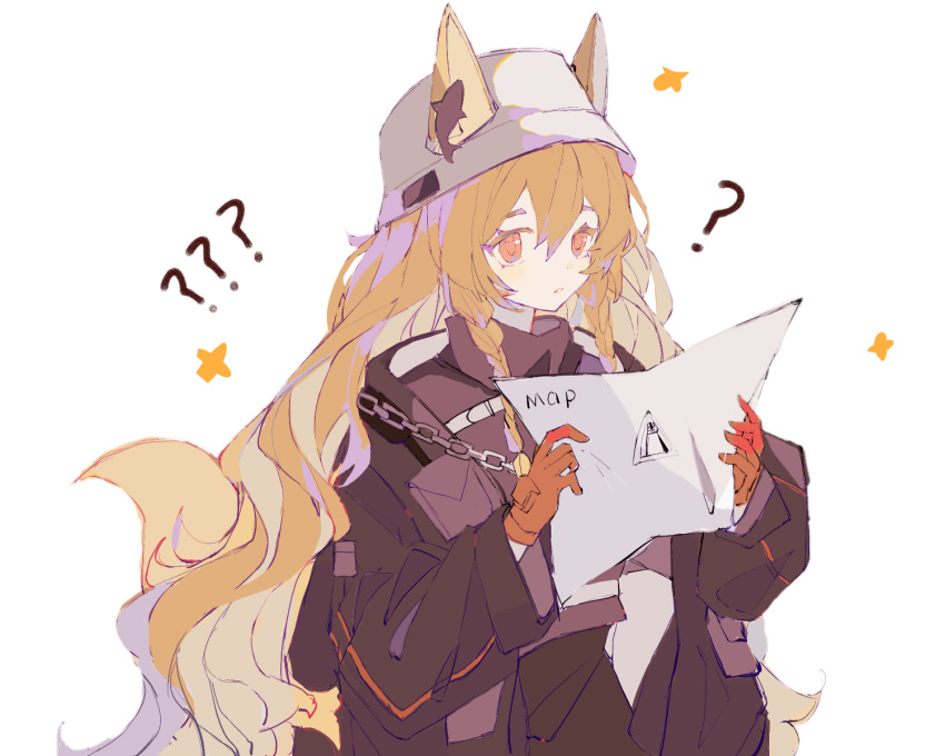 1girl, ?, ??, animal_ears, arknights, black_jacket, black_shirt, braid