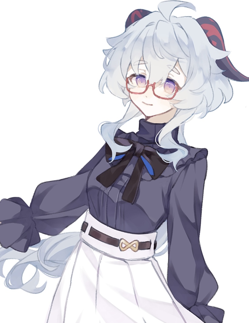 1girl, ahoge, bangs, black_bow, black_shirt, blue_hair, bow, frilled_shirt