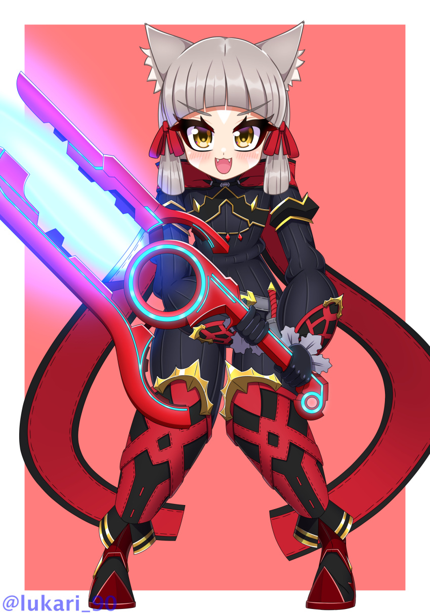 1girl, animal_ears, bangs, black_bodysuit, black_gloves, blunt_bangs, bodysuit, cat_ears