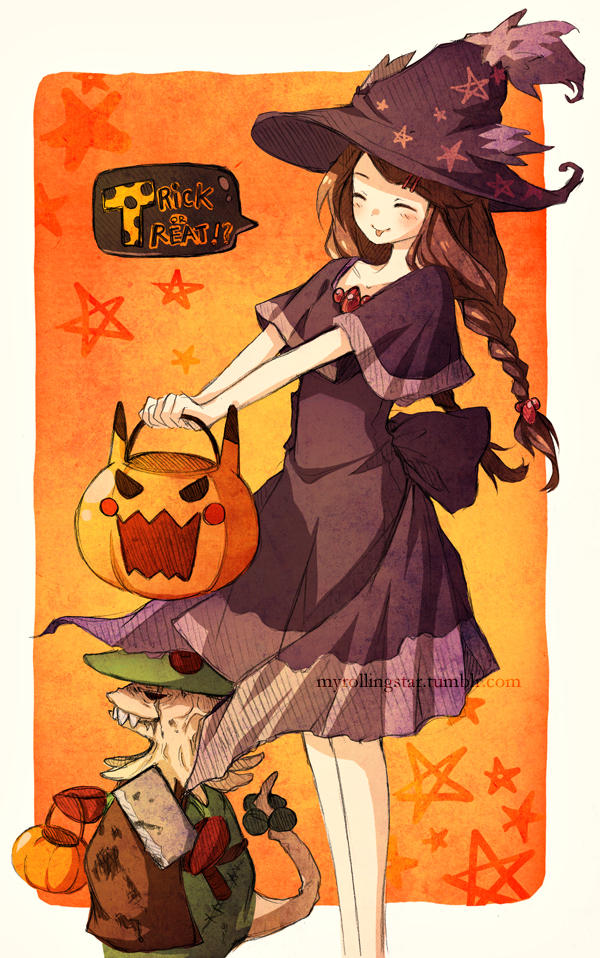 1girl, back_bow, bangs, blush, bow, braid, breloom, capelet