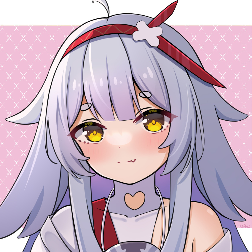 1girl, absurdres, ahoge, blush, clothing_cutout, fang, fenrir_(tower_of_fantasy), grey_hair