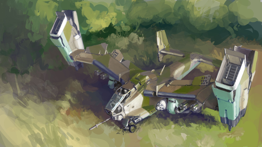 absurdres, aircraft, canopy_(aircraft), english_commentary, from_above, grass, highres, mike_doscher