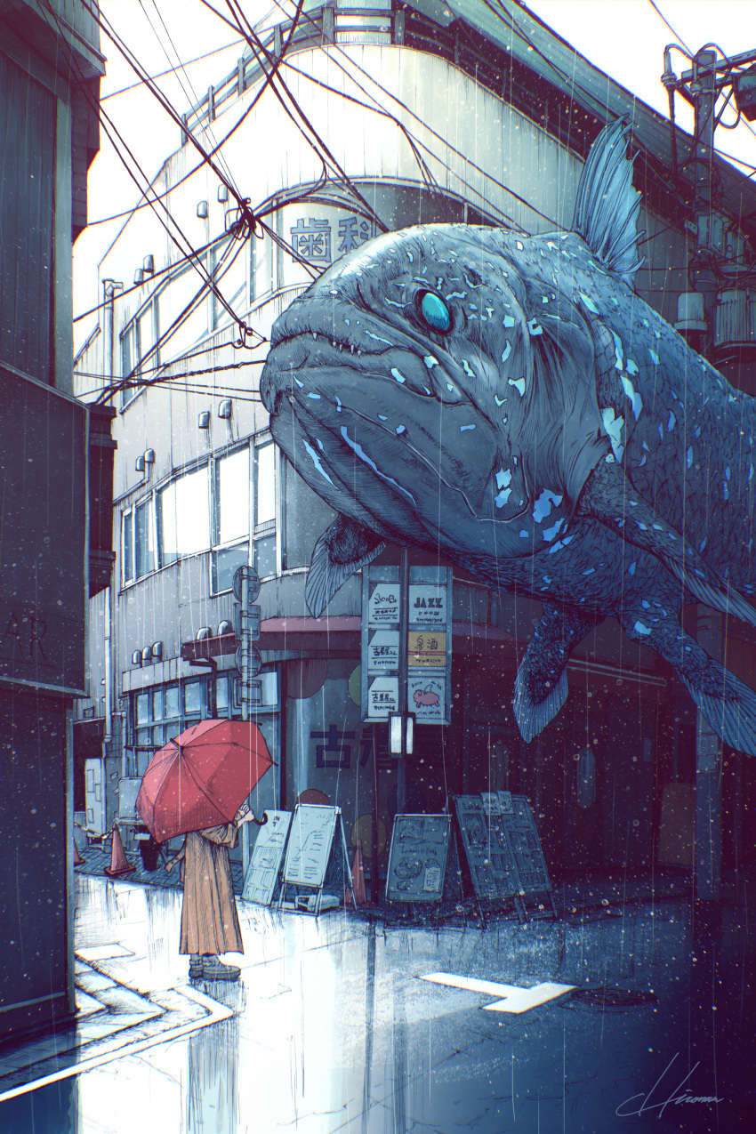 1other, absurdres, animal, coelacanth, fish, flying_fish, highres, hiromumaru