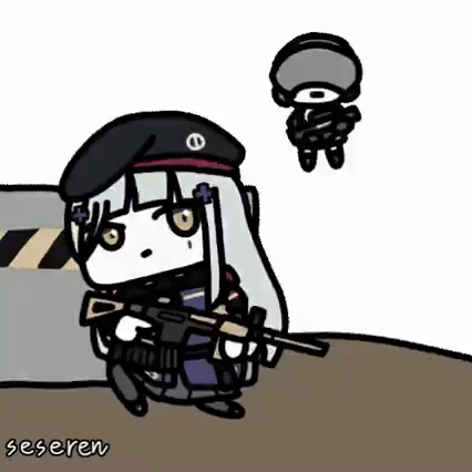 1girl, animated_gif, assault_rifle, girls&amp;#039;_frontline, girls_frontline, hk416_(girls_frontline), sangvis_ferri, seseren