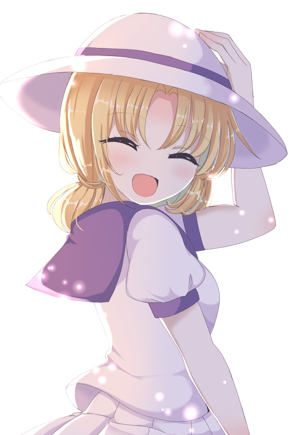 1girl, blonde_hair, closed_eyes, facing_viewer, from_side, hat, hat_ribbon, highres