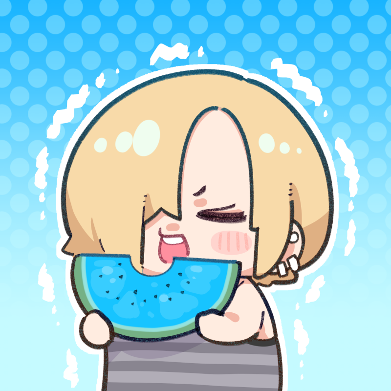 >_<, 1girl, blonde_hair, blue_background, blush, closed_eyes, earrings, idolmaster
