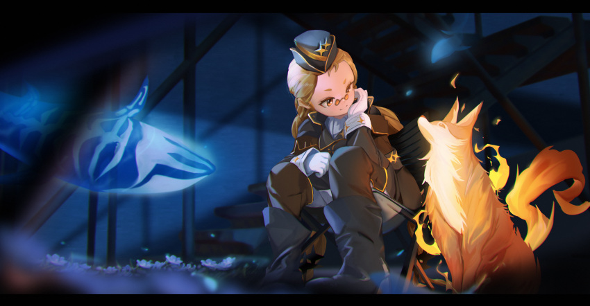 absurdres, agwing86, alchemy_stars, animal, black_footwear, blonde_hair, boots, braid