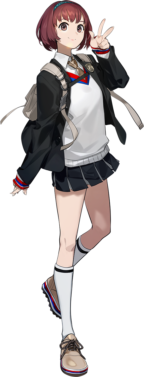 1girl, arm_at_side, artist_request, backpack, bag, bangs, black_jacket, black_skirt