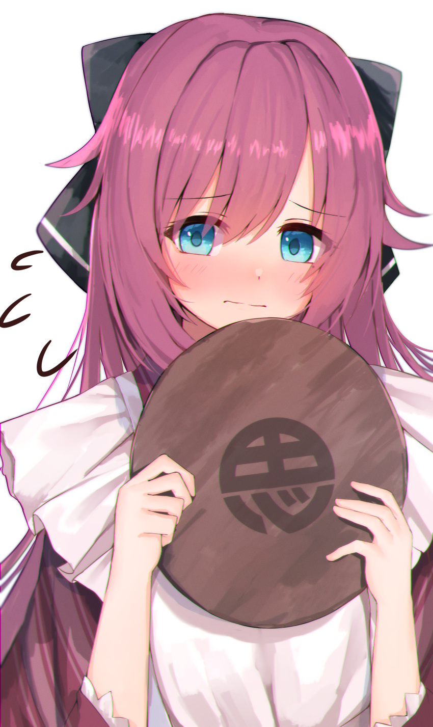 1girl, 3:, absurdres, alternate_costume, apron, bangs, black_bow, blue_eyes
