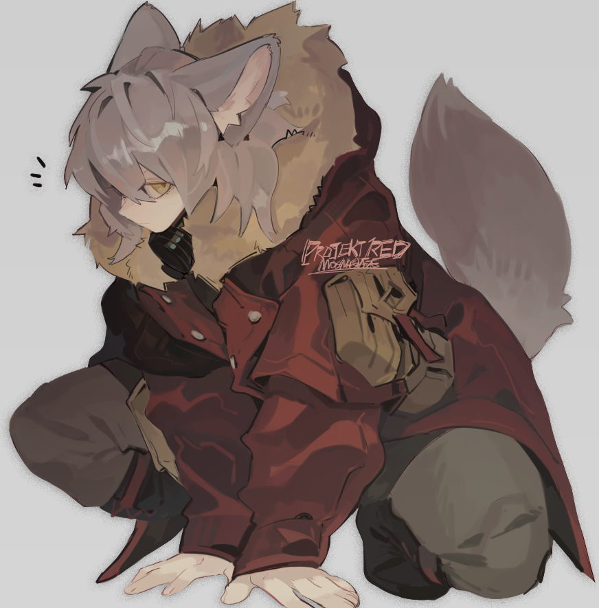 1girl, animal_ears, arknights, bangs, black_footwear, closed_mouth, coat, commentary_request