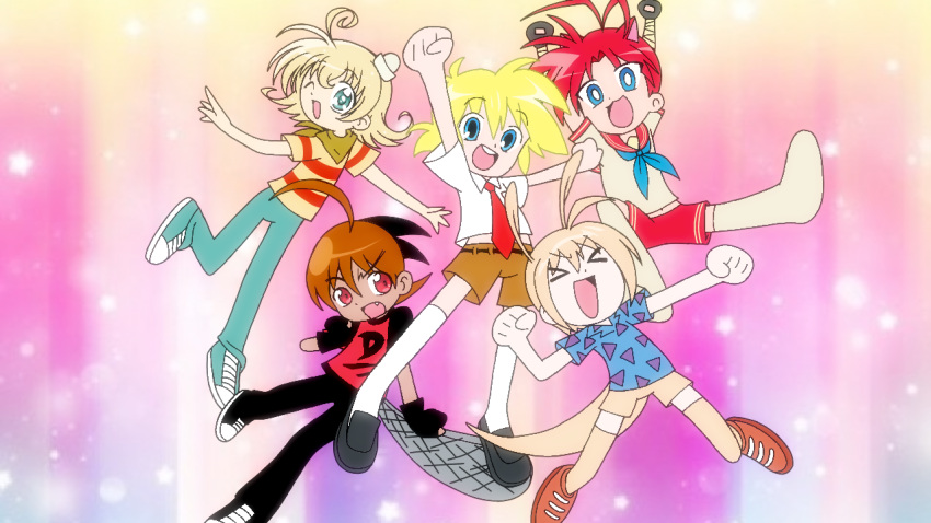 2000s_(style), 5boys, ahoge, ahoge_wag, animal, animal_ears, animification, antenna_hair