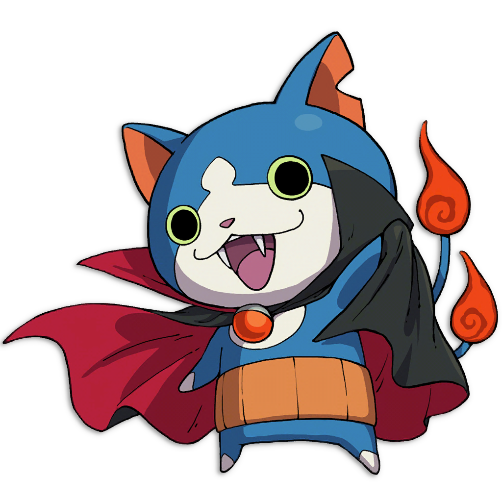 animal_ears, belt, cat, cat_ears, cat_tail, cloak, fangs, multiple_tails