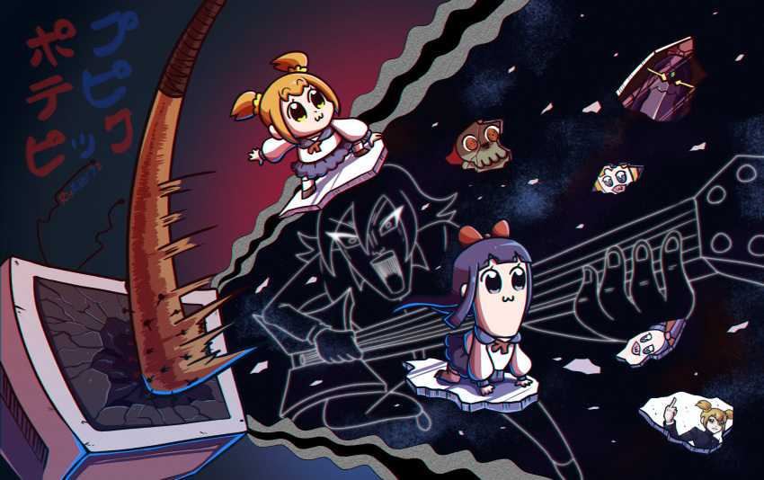 2boys, 2girls, :3, absurdres, baseball_bat, black_jacket, blue_hair, blue_sailor_collar