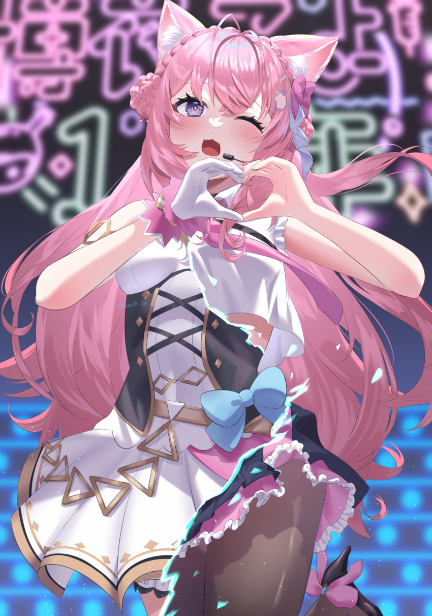 1girl, :d, absurdres, ahoge, animal_ears, blush, braid, corset