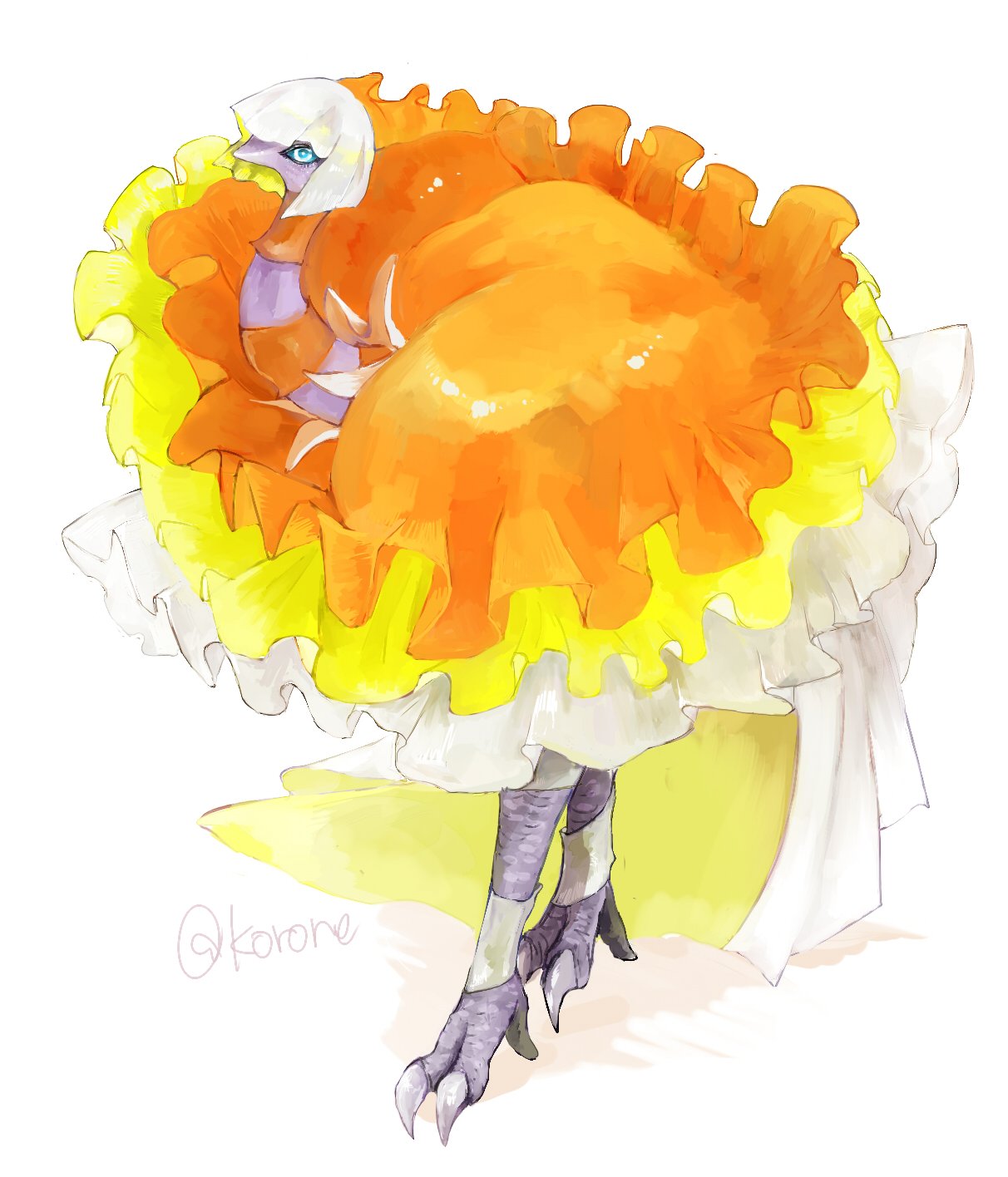 aqua_sclera, bird, colored_sclera, commentary_request, espathra, frills, full_body, highres