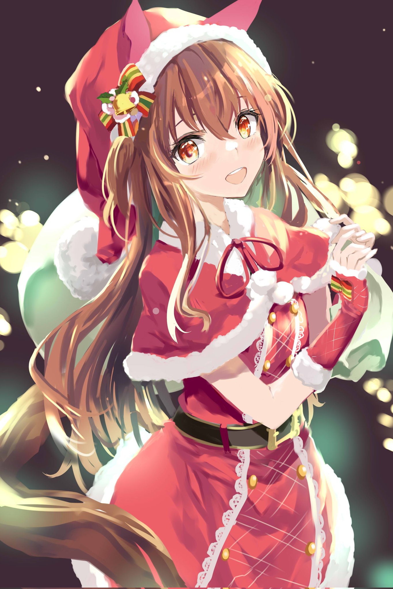 1girl, animal_ears, bangs, belt, black_belt, blurry, bokeh, bow