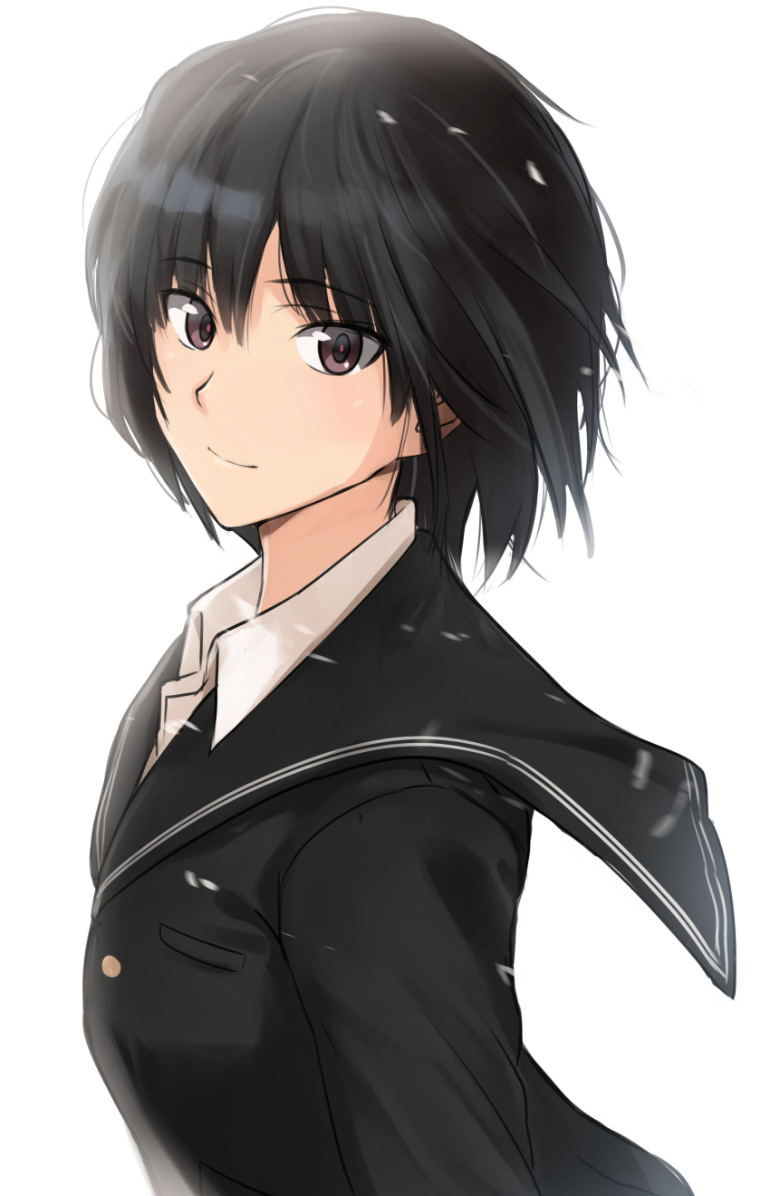 amagami, bangs, black-haired_demon_girl_(shimmer), black_cardigan, black_hair, black_sailor_collar, brown_eyes, cardigan