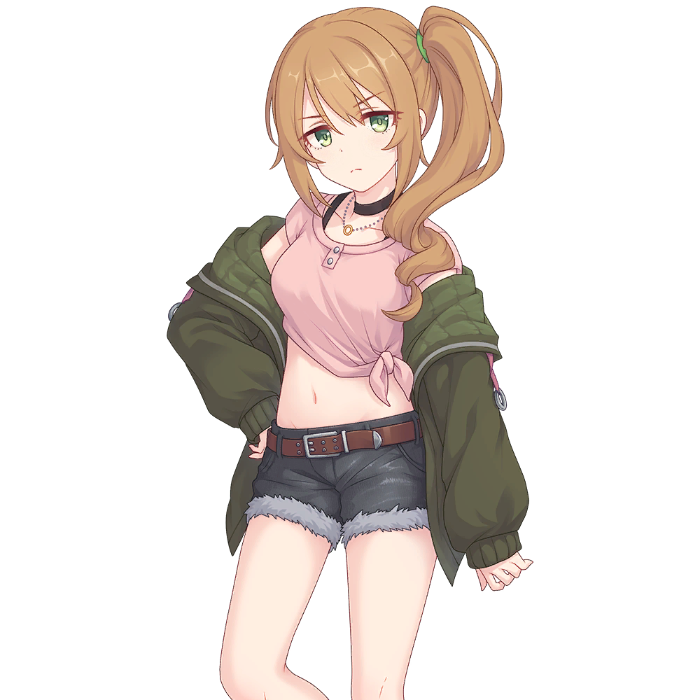 1girl, belt, brown_belt, chloe_(princess_connect!), green_jacket, gyaru, jacket, looking_at_viewer