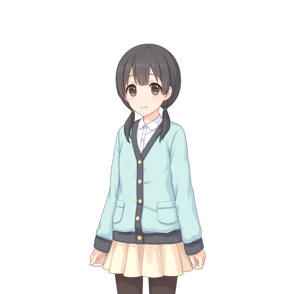 1girl, ayumi_(princess_connect!), ayumi_(real)_(princess_connect!), black_eyes, black_hair, blue_jacket, jacket, looking_ahead, looking_at_viewer, medium_hair, official_art, princess_connect!, smile, tachi-e, transparent_background