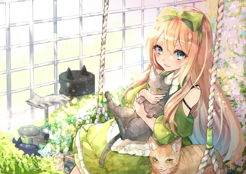 1girl, absurdres, animal, apron, bangs, blonde_hair, blue_eyes, blush
