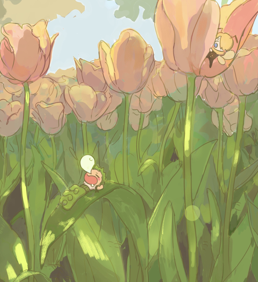 2boys, antennae, arthropod_boy, blonde_hair, blush_stickers, butterfly_wings, caterpillar_boy, chibi