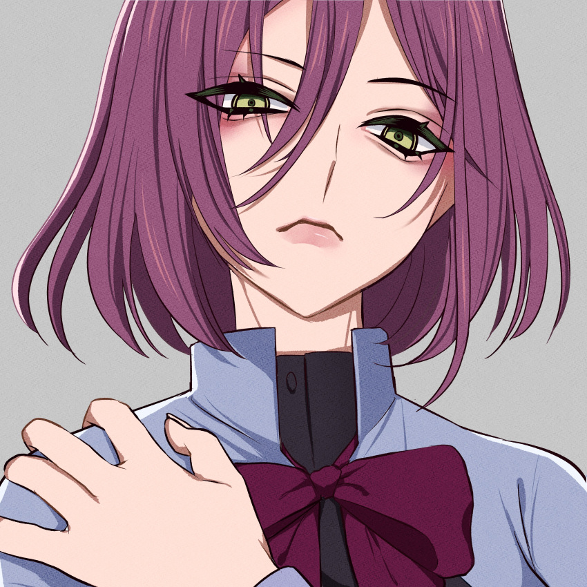 1girl, absurdres, assault_lily, bangs, black_shirt, bow, bowtie, buttons