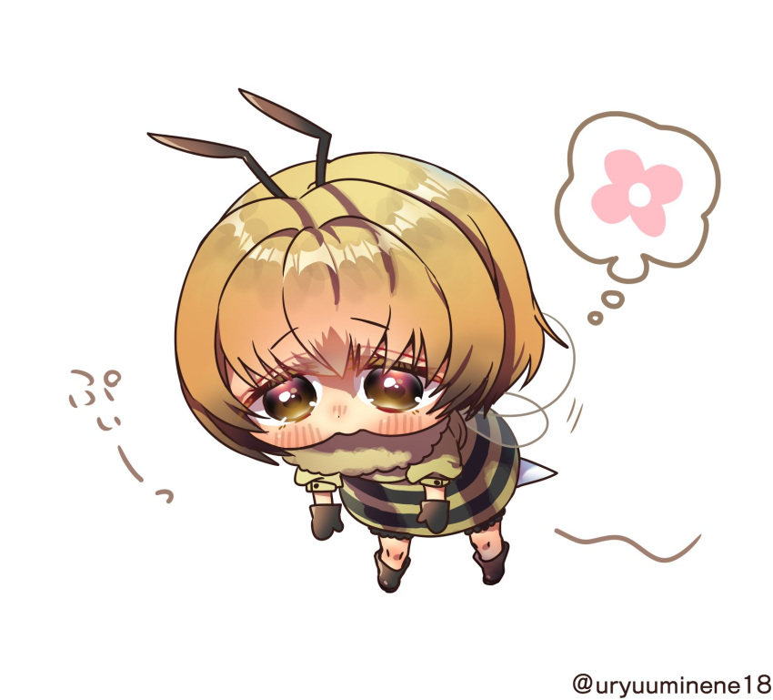 1girl, antennae, arthropod_girl, bee_girl, bee_wings, black_footwear, black_gloves, blonde_hair