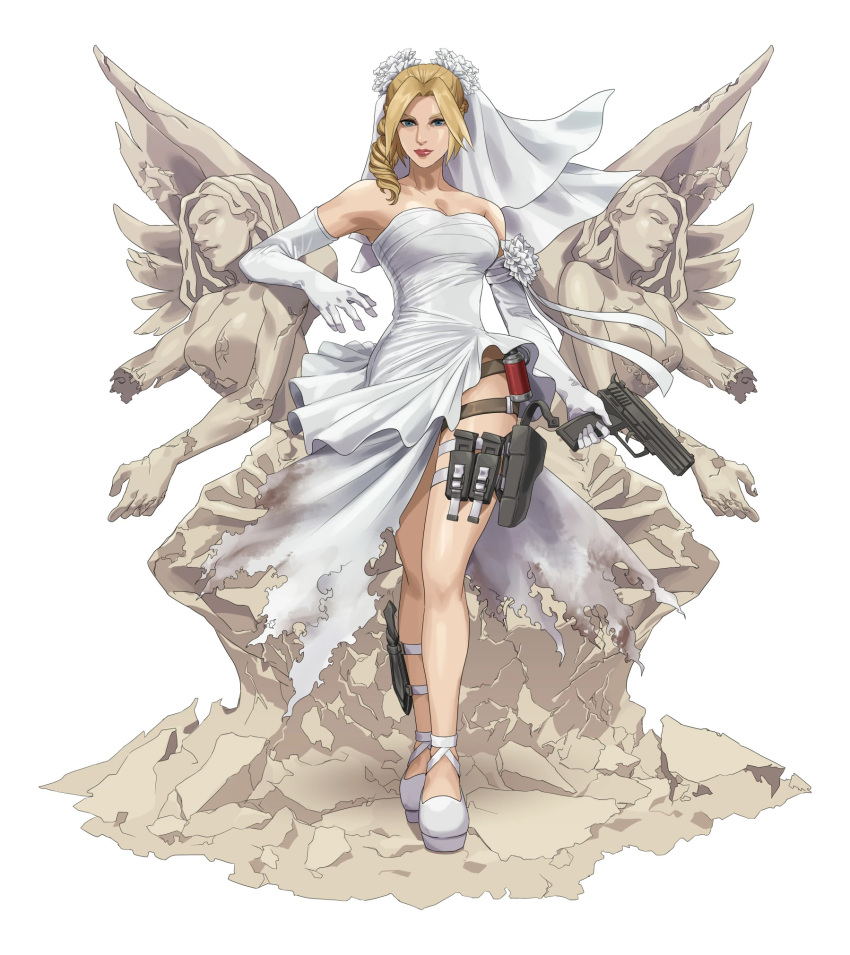 1girl, alluring, blonde_hair, blue_eyes, death_by_degrees, dress, namco, september_(artist)