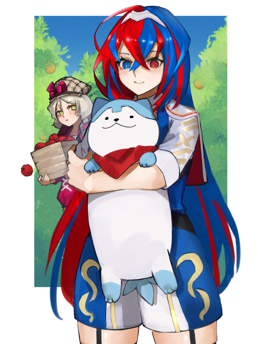 :3, alear_(fire_emblem), alear_(fire_emblem)_(female), animal_ears, bandana, bangs, blue_eyes, blue_hair
