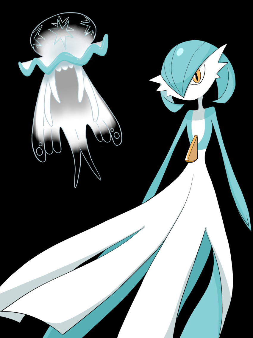 1girl, alternate_color, arms_at_sides, bangs, black_background, blue_hair, blue_skin, bob_cut