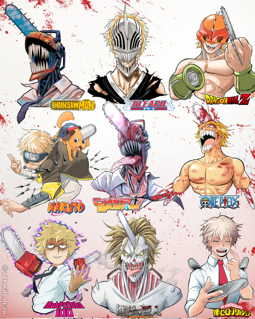 1boy, a2t_will_draw, black_necktie, bleach, blonde_hair, blood, boku_no_hero_academia, buttons