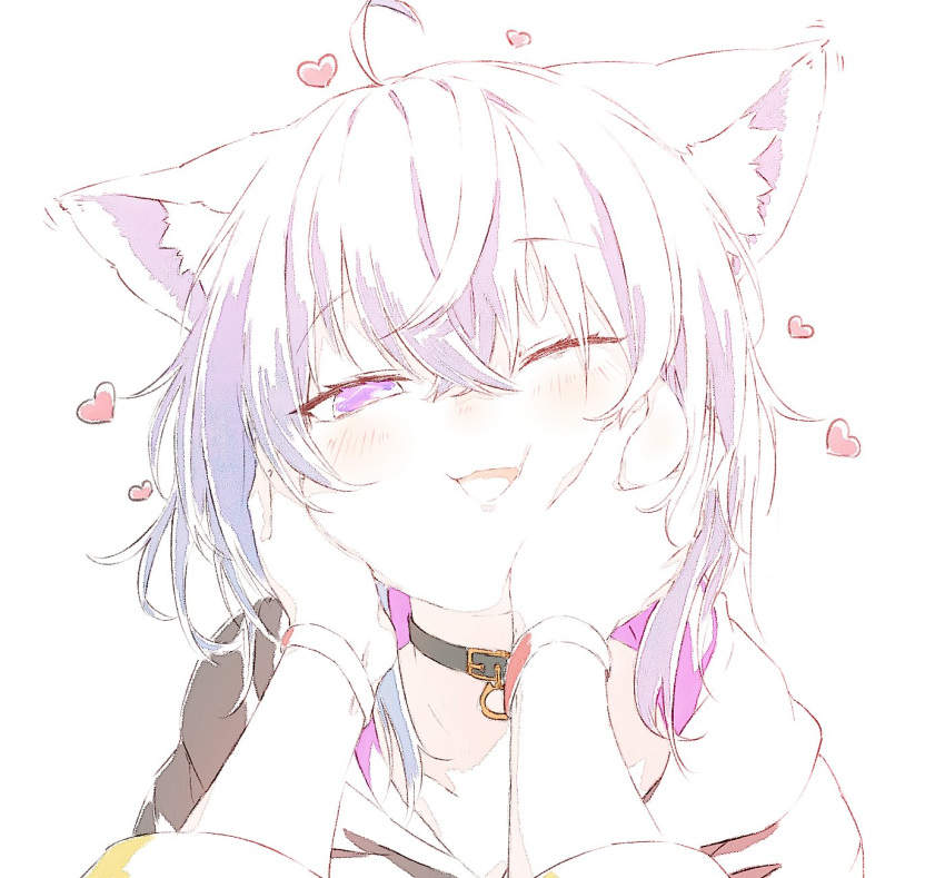 2girls, ;d, ahoge, animal_ear_fluff, animal_ears, bangs, blush, cat_ears