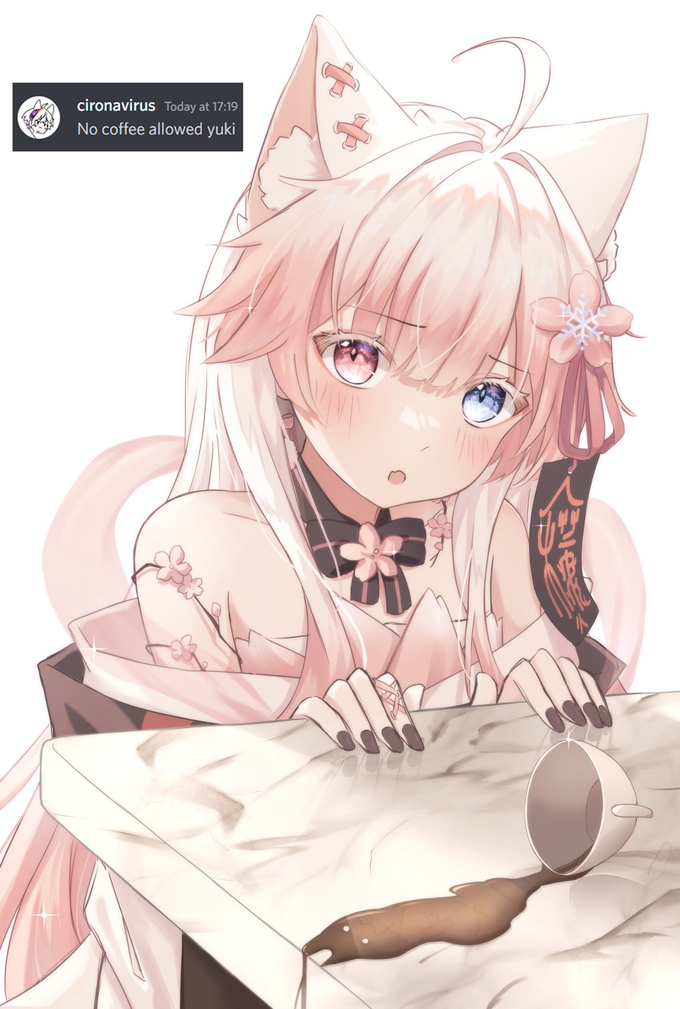 ahoge, animal_ears, bangs, bare_shoulders, black_ribbon, blue_eyes, bow, bowtie