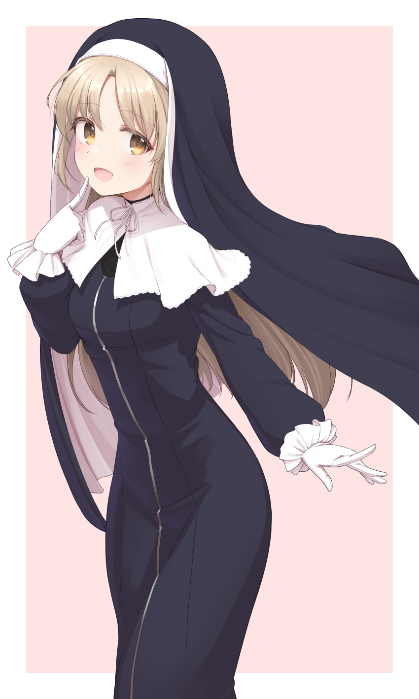 1girl, :d, absurdres, basa_rutan, black_dress, breasts, brown_eyes, capelet