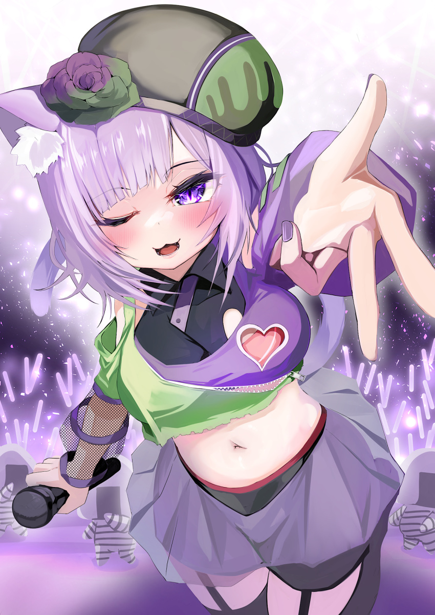 1girl, animal_ear_fluff, animal_ears, asymmetrical_hair, bangs, beret, blush, breasts