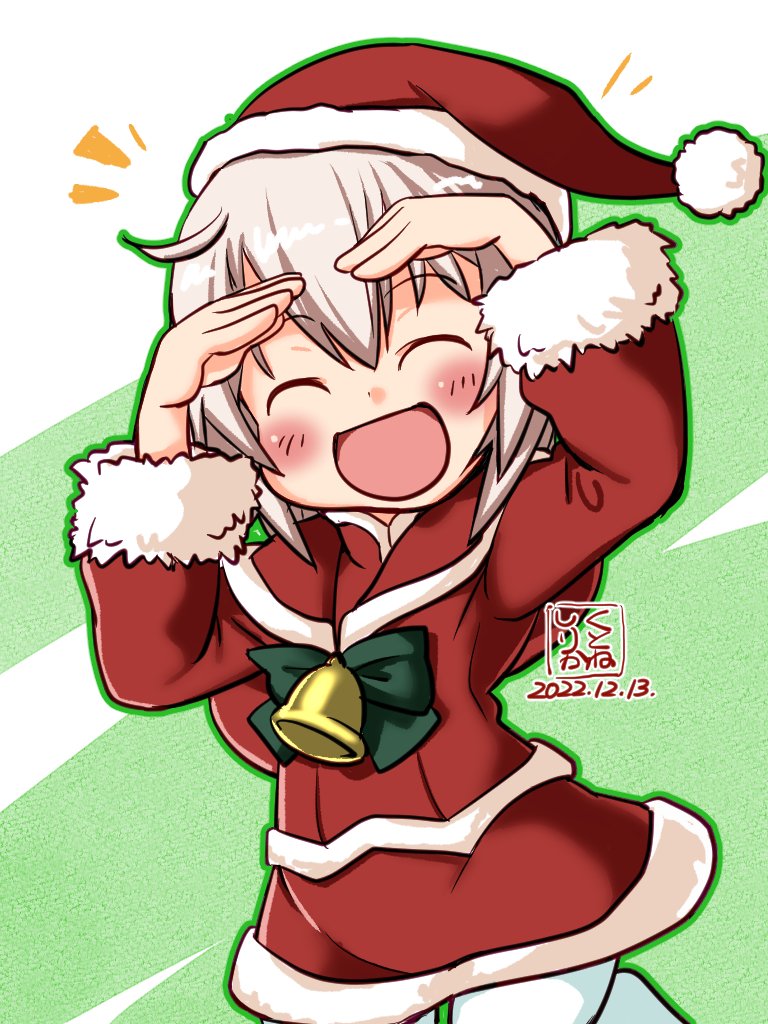 1girl, alternate_costume, artist_logo, bangs, bell, bow, bowtie, commentary_request