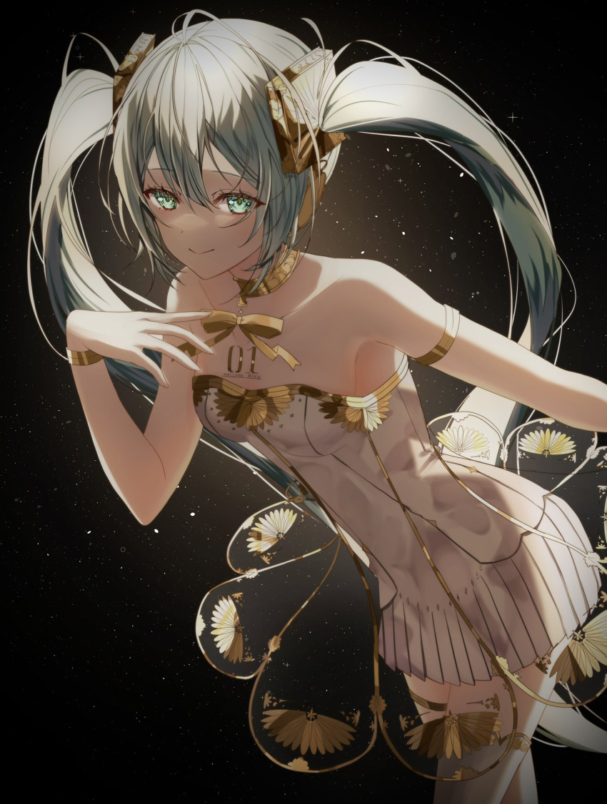 1girl, alternate_costume, aqua_hair, armlet, armpits, bare_shoulders, bracelet, collarbone