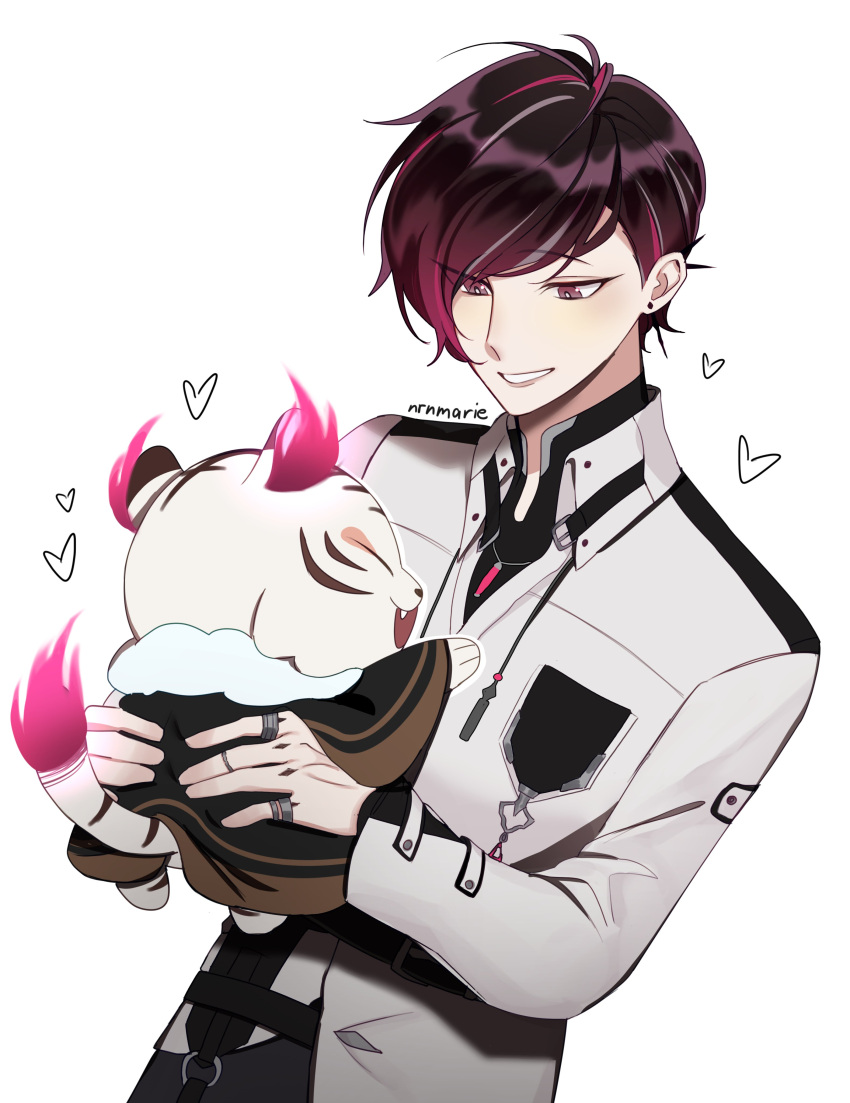 1boy, ^_^, absurdres, artist_name, asymmetrical_bangs, bangs, black_hair, black_shirt