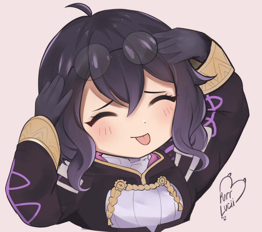1girl, ah_eto..._bleh_(meme), black_hair, closed_eyes, coat, eyewear_on_head, fire_emblem, fire_emblem_awakening