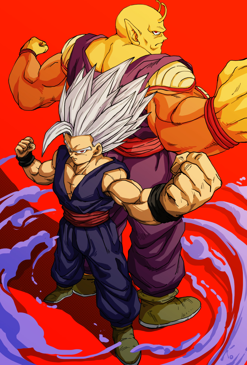 2boys, antennae, colored_skin, dougi, dragon_ball, dragon_ball_super, dragon_ball_super_super_hero, full_body