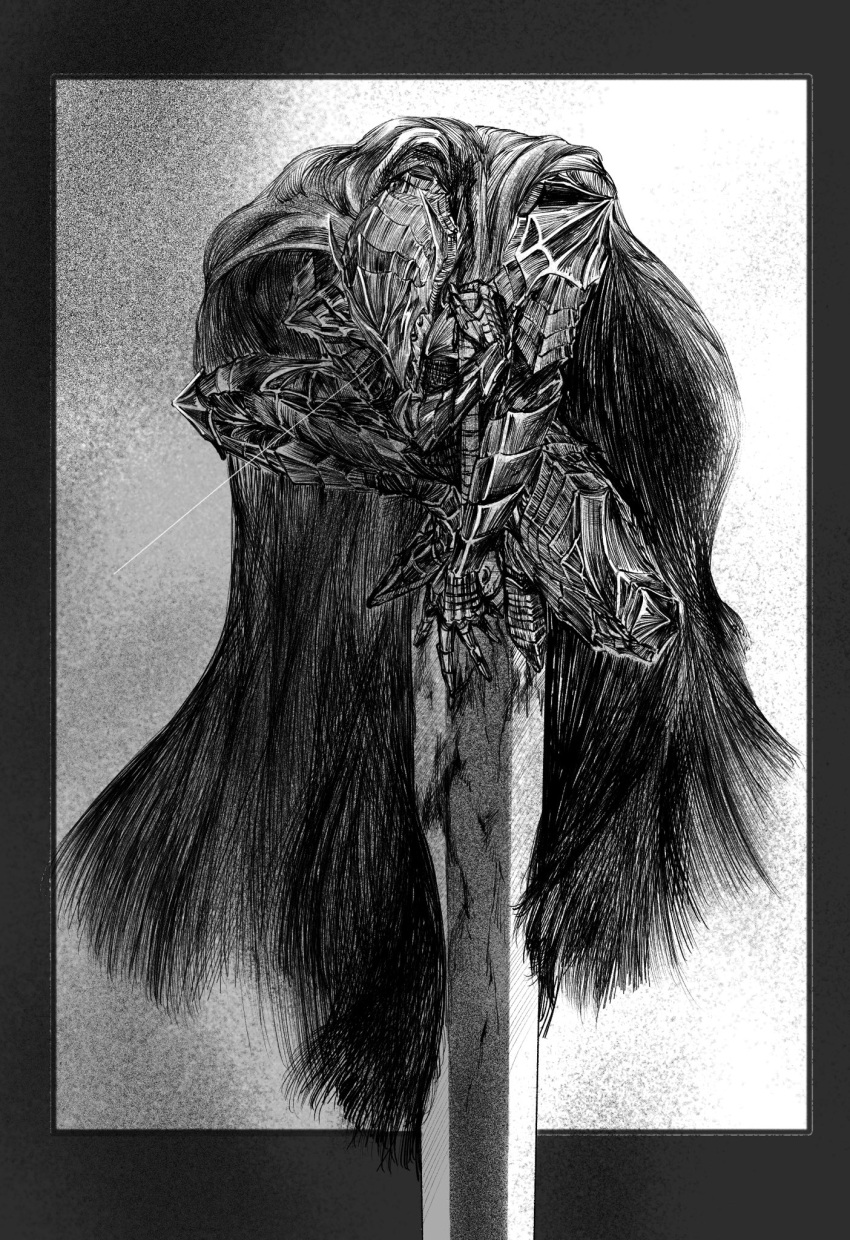 1boy, armor, berserk, berserker_armor, black_armor, black_cloak, cloak, commentary_request
