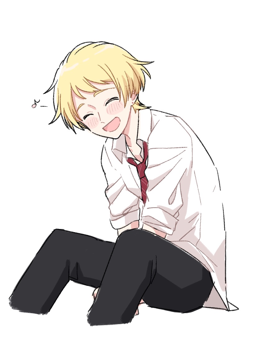 1boy, blonde_hair, closed_eyes, ddd1919a, habataki_academy_uniform, honda_iku, male_focus, musical_note