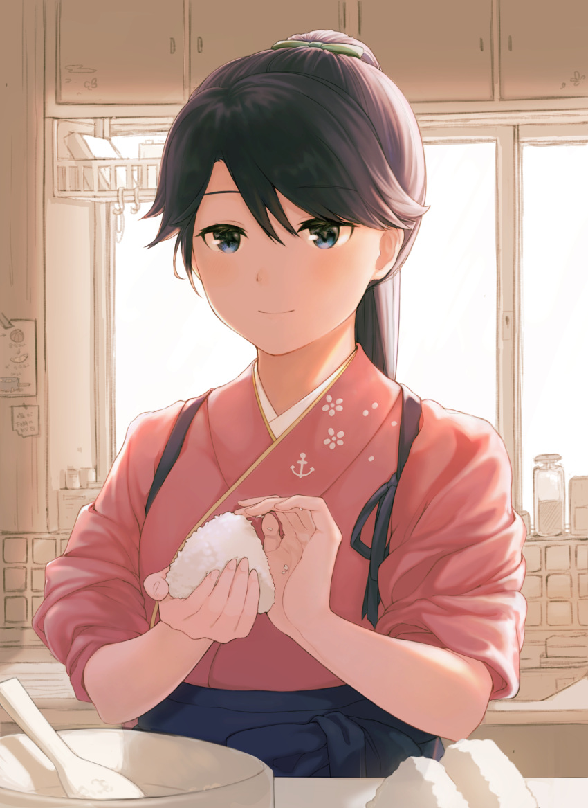 1girl, absurdres, bangs, black_hair, blue_eyes, blush, commentary_request, food