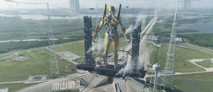 absurdres, aircraft, back, building, english_commentary, eva_00, evangelion_(mecha), flying