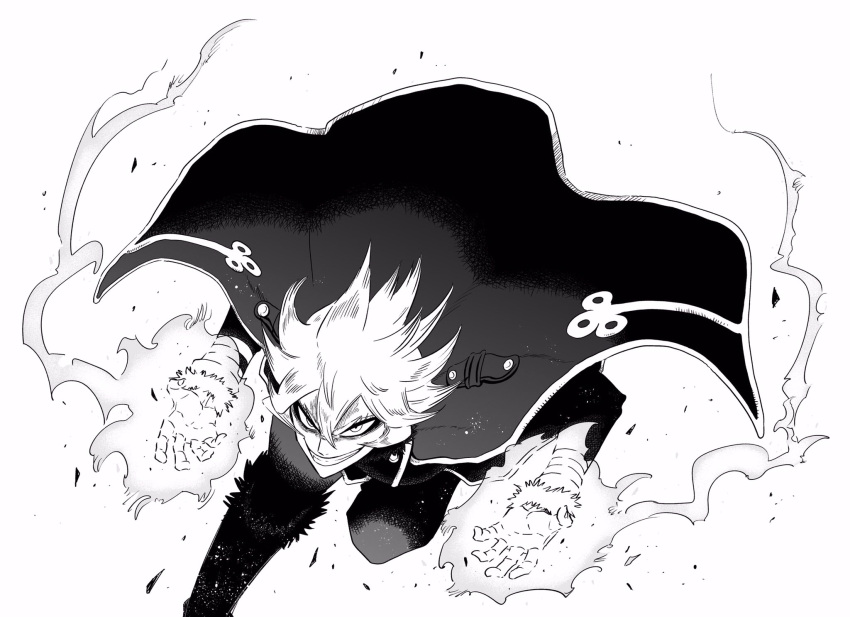 1girl, black_clover, boots, cape, fire, flaming_hand, fur-trimmed_boots, fur_trim