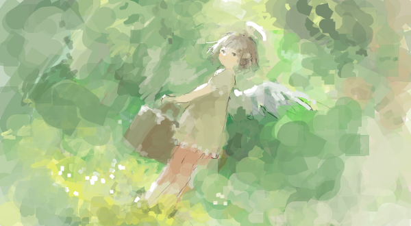 1girl, angel_wings, backlighting, bad_drawr_id, bad_id, bangs, blunt_bangs, blurry