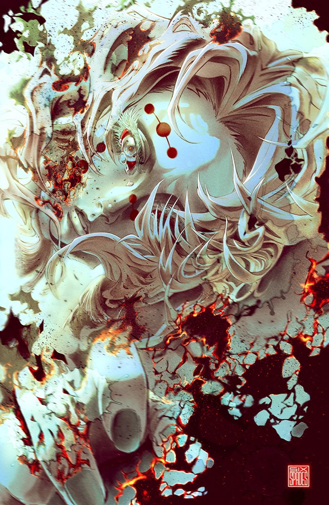 1boy, albino, ashes, burning, close-up, colored_sclera, colored_skin, crying
