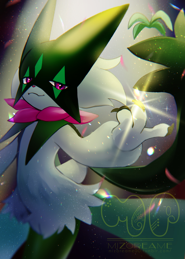 artist_name, blurry, claws, closed_mouth, commentary_request, looking_at_viewer, meowscarada, mizoreame