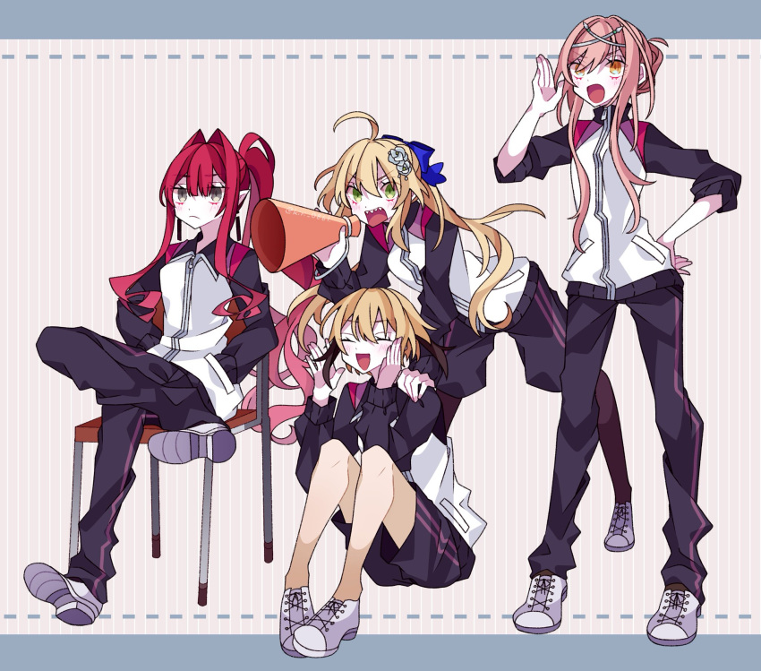 4girls, ahoge, alternate_costume, artoria_caster_(fate), artoria_pendragon_(fate), blonde_hair, blue_bow, bow