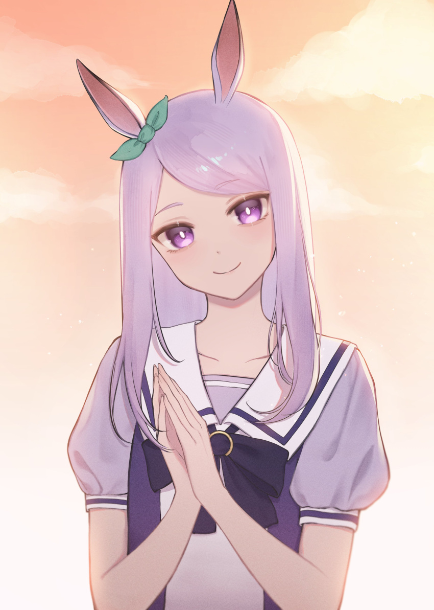 1girl, absurdres, animal_ears, black_bow, black_bowtie, bow, bowtie, closed_mouth